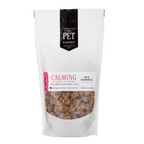 A package of 'The Pet Gourmet' brand Calming Support Dog Treats with chamomile and passionflower.
